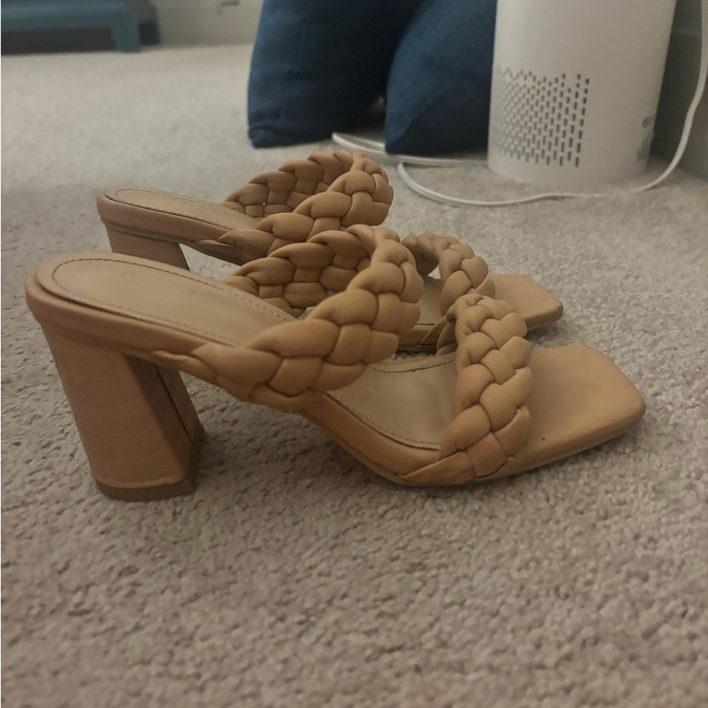 Braided Tan Block Heel Sandals